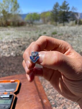 Vintage Shield Enamel Pin - Blue & Red teacher sterling silver